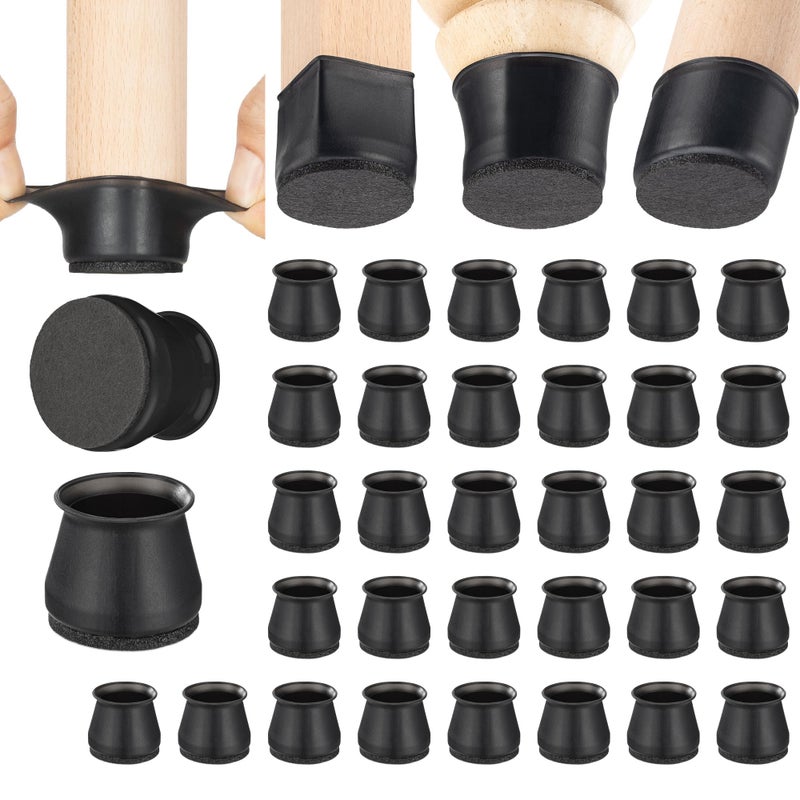 Aneaseit Chair Leg Floor Protectors - 32 pcs Black - Felt Bottom Silicone Pads for Hardwood Floors & Furniture Feet - Rubber Caps for Chairs - Medium - Image 1